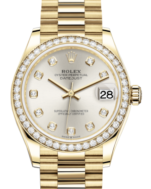 Rolex Lady Datejust 31 Yellow Gold Silver Diamond Dial Diamond Bezel NY WATCH LAB