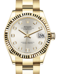 Rolex Lady-Datejust 31 Yellow Gold Silver Diamond Dial & Fluted Bezel Oyster Bracelet 278278