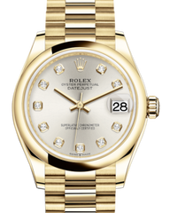 Rolex Lady-Datejust 31 Yellow Gold Silver Diamond Dial & Smooth Domed Bezel President Bracelet 278248