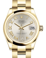 Rolex Lady-Datejust 31 Yellow Gold Silver Roman Diamond VI Dial & Smooth Domed Bezel Oyster Bracelet 278248