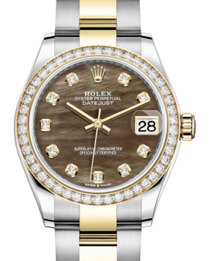 Rolex Lady-Datejust 31 Yellow Gold/Steel Black Mother of Pearl Diamond Dial & Diamond Bezel Oyster Bracelet 278383RBR