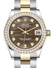 Rolex Lady-Datejust 31 Yellow Gold/Steel Black Mother of Pearl Diamond Dial & Diamond Bezel Oyster Bracelet 278383RBR