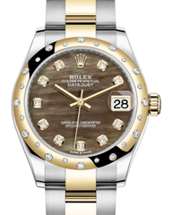 Rolex Lady-Datejust 31 Yellow Gold/Steel Black Mother of Pearl Diamond Dial & Domed Set with Diamonds Bezel Oyster Bracelet 278343RBR