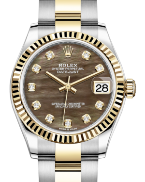 Rolex Lady-Datejust 31 Yellow Gold/Steel Black Mother of Pearl Diamond Dial & Fluted Bezel Oyster Bracelet 278273