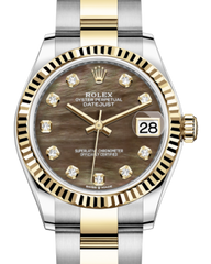 Rolex Lady-Datejust 31 Yellow Gold/Steel Black Mother of Pearl Diamond Dial & Fluted Bezel Oyster Bracelet 278273