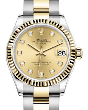 Rolex Lady-Datejust 31 Yellow Gold/Steel Champagne Diamond Dial & Fluted Bezel Oyster Bracelet 278273 - Fresh - NY WATCH LAB
