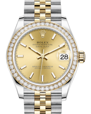Rolex Lady-Datejust 31 Yellow Gold/Steel Champagne Index Dial & Diamond Bezel Jubilee Bracelet 278383RBR