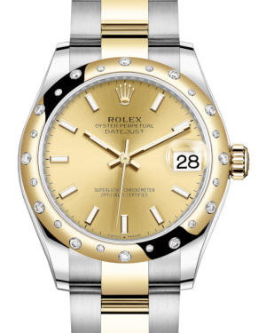 Rolex Lady-Datejust 31 Yellow Gold/Steel Champagne Index Dial & Domed Set with Diamonds Bezel Oyster Bracelet 278343RBR - Fresh - NY WATCH LAB
