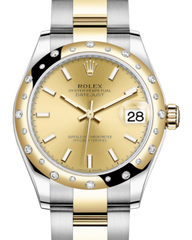 Rolex Lady-Datejust 31 Yellow Gold/Steel Champagne Index Dial & Domed Set with Diamonds Bezel Oyster Bracelet 278343RBR - Fresh - NY WATCH LAB