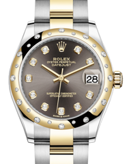Rolex Lady-Datejust 31 Yellow Gold/Steel Dark Grey Diamond Dial & Domed Set with Diamonds Bezel Oyster Bracelet 278343RBR