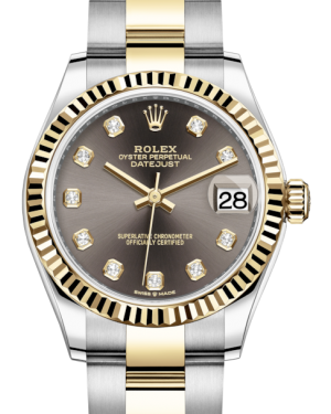 Rolex Lady-Datejust 31 Yellow Gold/Steel Dark Grey Diamond Dial & Fluted Bezel Oyster Bracelet 278273 - Fresh - NY WATCH LAB