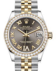 Rolex Lady-Datejust 31 Yellow Gold/Steel Dark Grey Roman Diamond VI Dial & Diamond Bezel Jubilee Bracelet 278383RBR