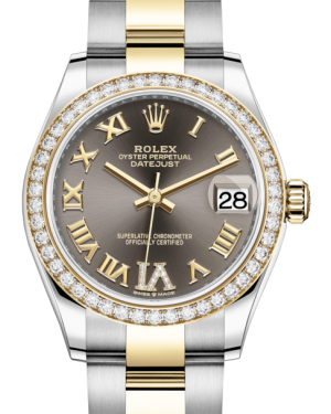 Rolex Lady-Datejust 31 Yellow Gold/Steel Dark Grey Roman Diamond VI Dial & Diamond Bezel Oyster Bracelet 278383RBR