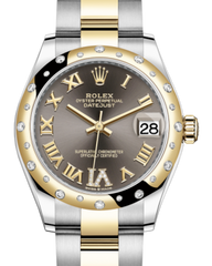 Rolex Lady-Datejust 31 Yellow Gold/Steel Dark Grey Roman Diamond VI Dial & Domed Set with Diamonds Bezel Oyster Bracelet 278343RBR - Fresh - NY WATCH LAB