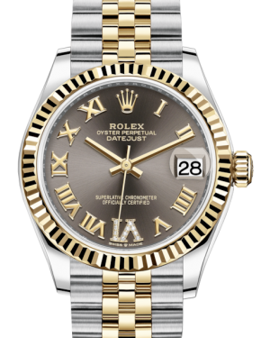 Rolex Lady-Datejust 31 Yellow Gold/Steel Dark Grey Roman Diamond VI Dial & Fluted Bezel Jubilee Bracelet 278273 - Fresh - NY WATCH LAB