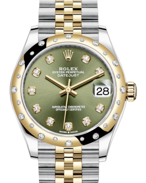 Rolex Datejust Steel and Yellow Gold Fluted Bezel Green Diamond