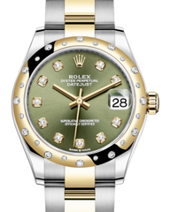 Rolex Lady-Datejust 31 Yellow Gold/Steel Olive Green Diamond Dial & Domed Set with Diamonds Bezel Oyster Bracelet 278343RBR