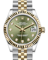 Rolex Lady-Datejust 31 Yellow Gold/Steel Olive Green Diamond Dial & Fluted Bezel Jubilee Bracelet 278273 - Fresh - NY WATCH LAB