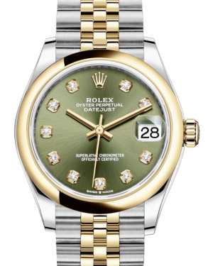 Rolex Lady-Datejust 31 Yellow Gold/Steel Olive Green Diamond Dial & Smooth Domed Bezel Jubilee Bracelet 278243 - Fresh - NY WATCH LAB