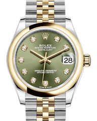 Rolex Lady-Datejust 31 Yellow Gold/Steel Olive Green Diamond Dial & Smooth Domed Bezel Jubilee Bracelet 278243 - Fresh - NY WATCH LAB