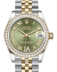 Rolex Lady-Datejust 31 Yellow Gold/Steel Olive Green Roman Diamond VI Dial & Diamond Bezel Jubilee Bracelet 278383RBR
