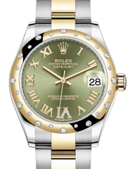 Rolex Lady-Datejust 31 Yellow Gold/Steel Olive Green Roman Diamond VI Dial & Domed Set with Diamonds Bezel Oyster Bracelet 278343RBR - Fresh - NY WATCH LAB