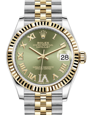 Rolex Steel and Yellow Gold Datejust 31 Watch - Fluted Bezel - Olive Green Diamond Roman Six Dial - Jubilee Bracelet - 278273 ogdr6j