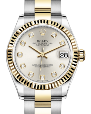 Rolex Lady-Datejust 31 Yellow Gold/Steel Silver Diamond Dial & Fluted Bezel Oyster Bracelet 278273 - Fresh - NY WATCH LAB