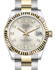 Rolex Lady-Datejust 31 Yellow Gold/Steel Silver Diamond Dial & Fluted Bezel Oyster Bracelet 278273 - Fresh - NY WATCH LAB