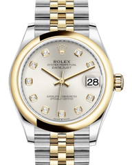 Rolex Lady-Datejust 31 Yellow Gold/Steel Silver Diamond Dial & Smooth Domed Bezel Jubilee Bracelet 278243 - Fresh - NY WATCH LAB