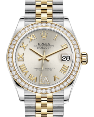 Rolex Lady-Datejust 31 Yellow Gold/Steel Silver Roman Diamond VI Dial & Diamond Bezel Jubilee Bracelet 278383RBR