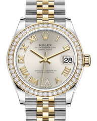 Rolex Lady-Datejust 31 Yellow Gold/Steel Silver Roman Diamond VI Dial & Diamond Bezel Jubilee Bracelet 278383RBR