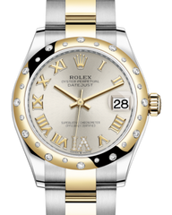 Rolex Lady-Datejust 31 Yellow Gold/Steel Silver Roman Diamond VI Dial & Domed Set with Diamonds Bezel Oyster Bracelet 278343RBR - Fresh - NY WATCH LAB