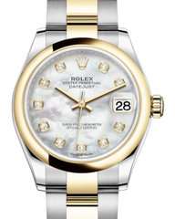 Rolex Lady-Datejust 31 Yellow Gold/Steel White Mother of Pearl Diamond Dial & Smooth Domed Bezel Oyster Bracelet 278243 - Fresh - NY WATCH LAB