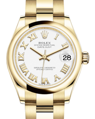 Rolex Lady-Datejust 31 Yellow Gold White Roman Dial & Smooth Domed Bezel Oyster Bracelet 278248