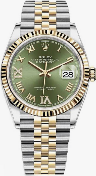 Rolex Datejust 36mm Wimbledon Dial Jubilee Bracelet Yellow Gold and Steel 126233
