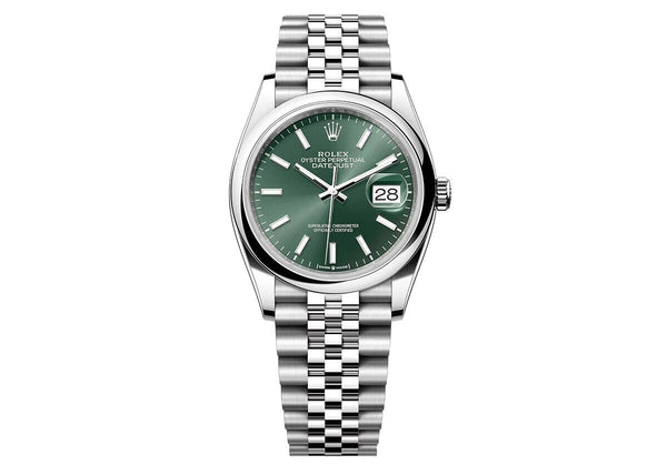 Rolex Datejust 36MM Stainless Steel Green Index Dial & Smooth Domed Bezel Jubilee Bracelet 126200 - NEW