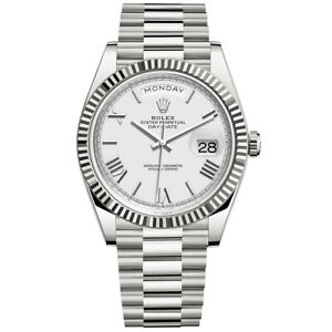 Rolex Day-Date 40 Platinum Fluted Bezel White Roman Dial Platinum Bracelet 228236