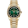 Rolex Day-Date  36mm Yellow Gold 128348RBR Green Diamond Dial Fluted Bezel