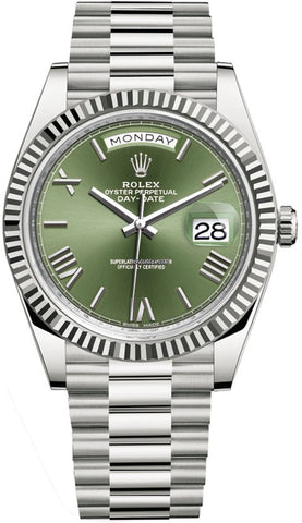Rolex Day-Date 40 18k White Gold Green Roman Dial 228239 New