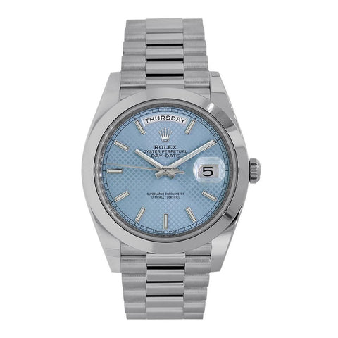 Rolex Day Date 40MM Platinum President Ice Blue Motif Watch 228206 NEW