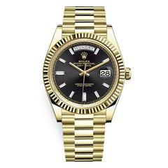 Rolex Day-Date 40mm Gold Black Diamond Baguette Dial 18k Yellow Gold 223238