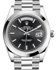 Rolex Day-Date 40mm Platinum Black Index Dial & Smooth Bezel President Bracelet 228206 -  NEW