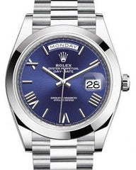 Rolex Day-Date 40mm Platinum Blue Roman Dial & Smooth Bezel President Bracelet 228206 -  NEW