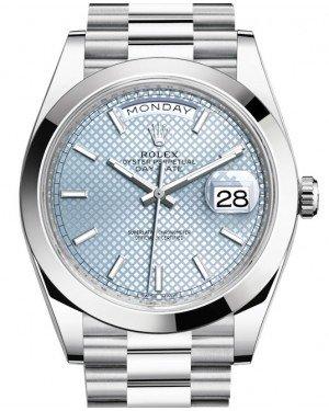 Rolex Day-Date 40mm Platinum Ice Blue Diagonal Motif Dial & Smooth Bezel President Bracelet 228206 -  NEW
