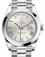 Rolex Day-Date 40mm Platinum Silver Quadrant Motif Roman Dial & Smooth Bezel President Bracelet 228206 -  NEW