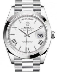 Rolex Day-Date 40MM Platinum White Roman Dial & Smooth Bezel President Bracelet 228206 -  NEW
