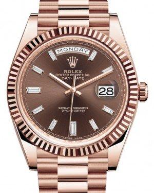 Rolex Day-Date 40 Rose Gold Chocolate Diamond Dial & Fluted Bezel President Bracelet 228235 -  New