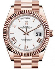 Rolex Day-Date 40 Rose Gold White Roman Dial & Fluted Bezel President Bracelet 228235 -  New