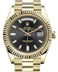 Rolex Day-Date 40 Yellow Gold Black Diamond Dial & Fluted Bezel President Bracelet 228238 -  New